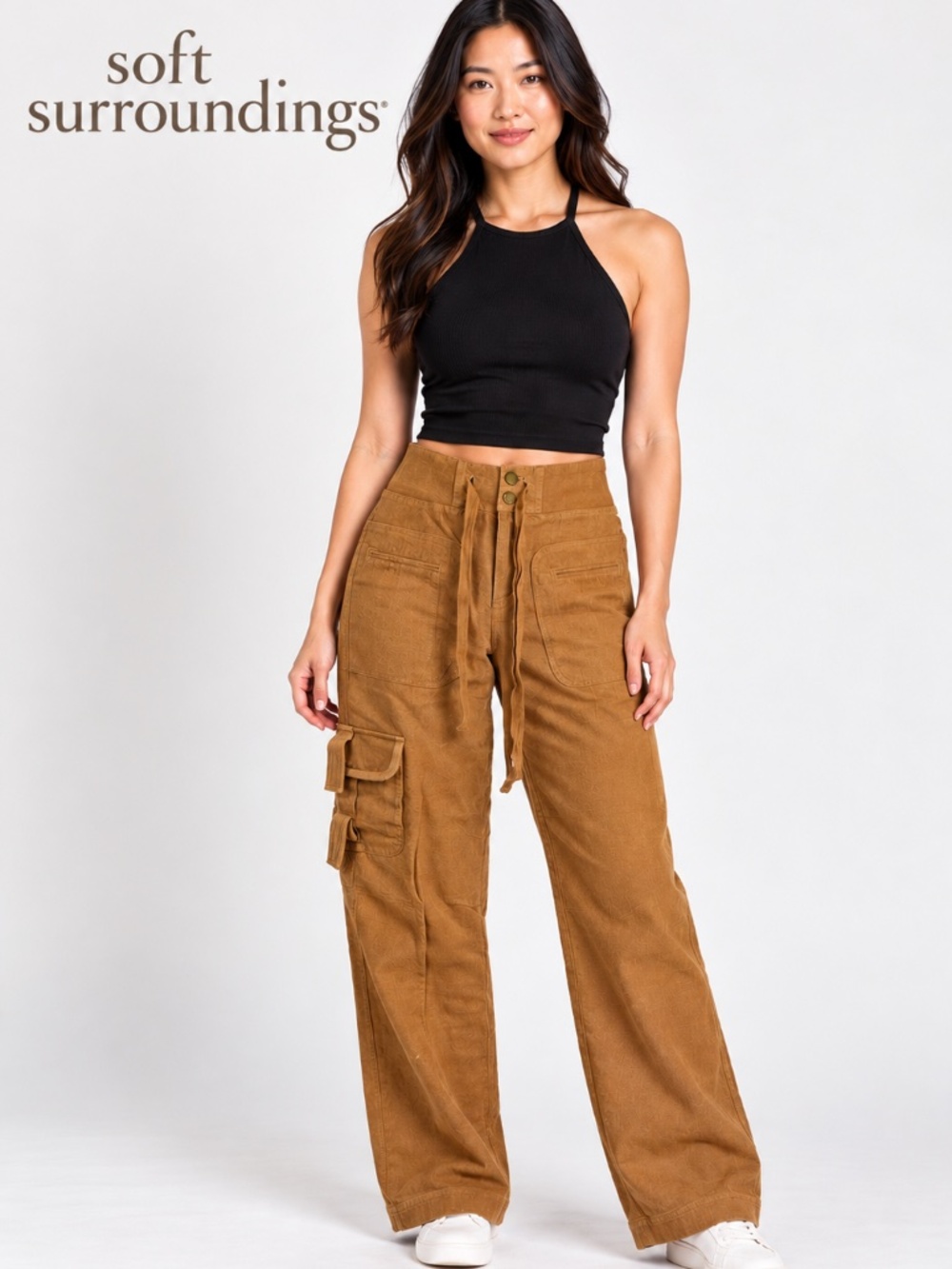 Soft Surroundings Cinnamon Cropped Linen-Blend Cargo Pant